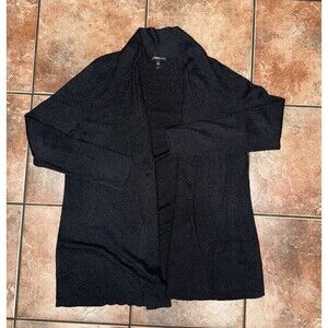 EILEEN FISHER Cardigan Open Front Silk & Cotton Blend Large Black Lagenlook